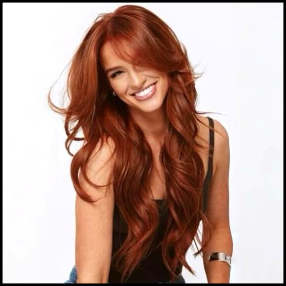 Long Wavy Layered Wig with Curtain Bangs Synthetic Heat Resistant Elegant